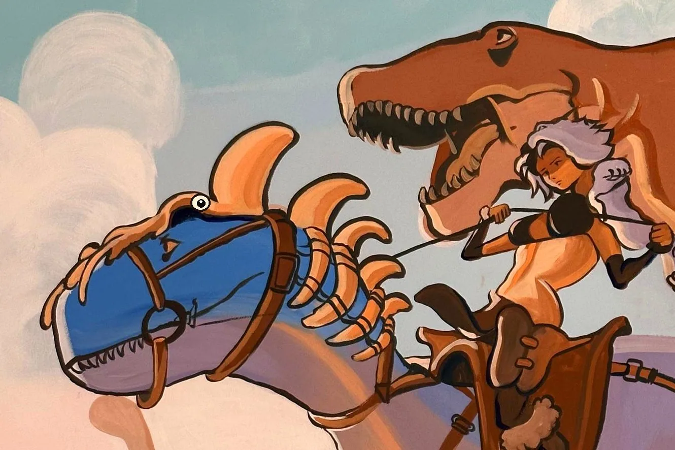 Dinosaur themed wall mural for a children learning or play space